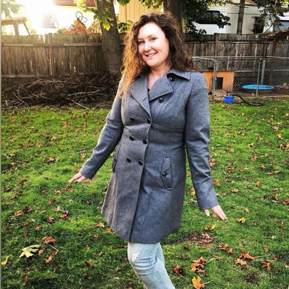 Women's Double-Breasted Gray Wool Pea Coat Rare Large Tall size